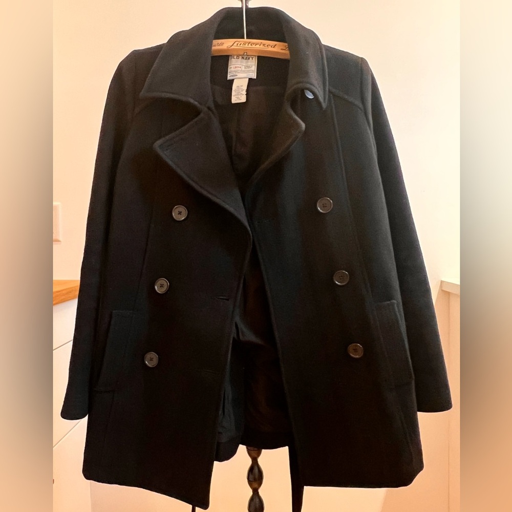 Vintage Old Navy Black Double-Breasted 71% Wool Blend Pea Coat